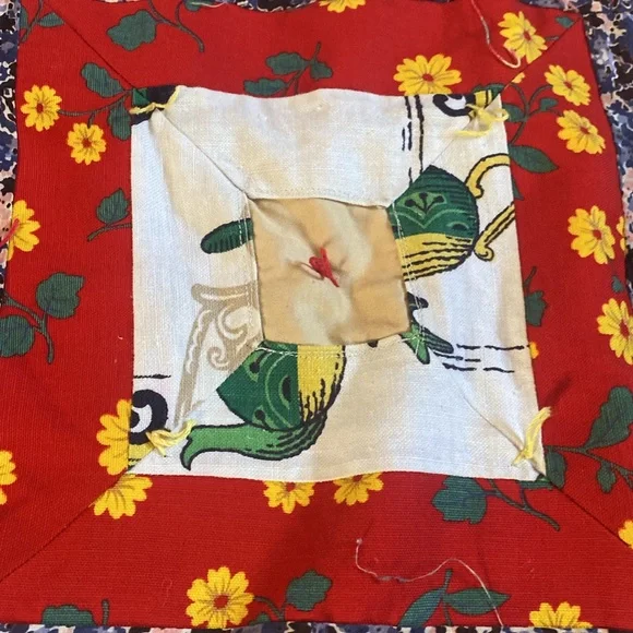 Handmade Vintage Square Tie Quilt 53 x 35 Inches - Picture 8 of 15